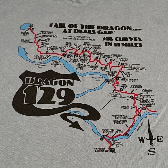 Hanes Tail of the Dragon blue 100% cotton short sleeve‎ graphic medium t-shirt - Picture 1 of 7